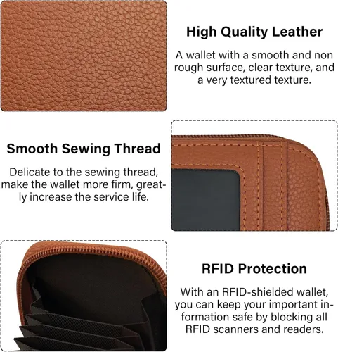 Vista 7 de RFID mini organizador de tarjetas de crédito, cuero auténtico, billetera compacta con visor de identificación, S, Negro