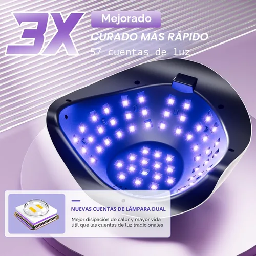 Vista 2 de LadyMisty Lámpara de uñas LED UV de 268 W, luz UV mejorada 2026 para uñas de gel con 57 cuentas, secadora de uñas con 4 ajustes de temporizador