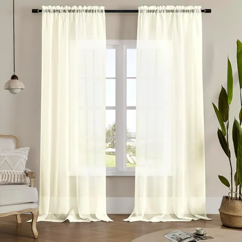 Vista 75 de MYSTIC-HOME Juego de cortinas de niveles transparentes blancas para cocina de 24 pulgadas de largo, tratamiento de cortinas para ventanas pequeñas