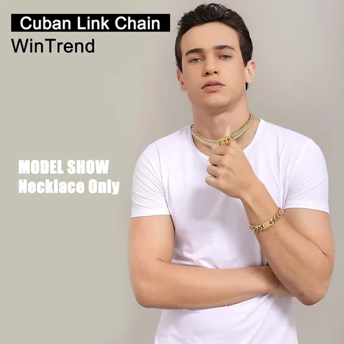 Vista 3 de Collar o pulsera de eslabones cubanos con cierre de caja de diseño para hombres de 0.236 in, 0.315 in, 0.394 in, 0.472 in, 0.591 in, 0.709 in, oro