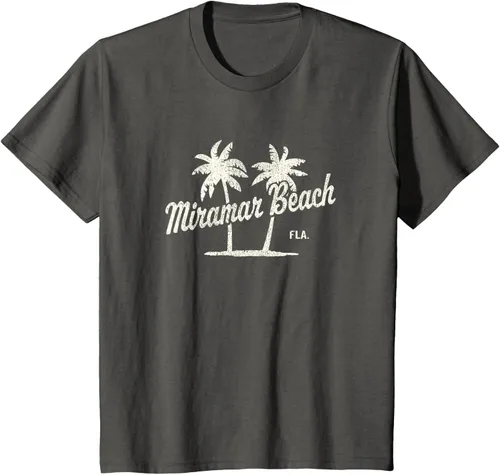 Vista 41 de Miramar Beach Florida Vintage 70s Palm Trees - Camiseta gráfica, Azul / Patchwork, S