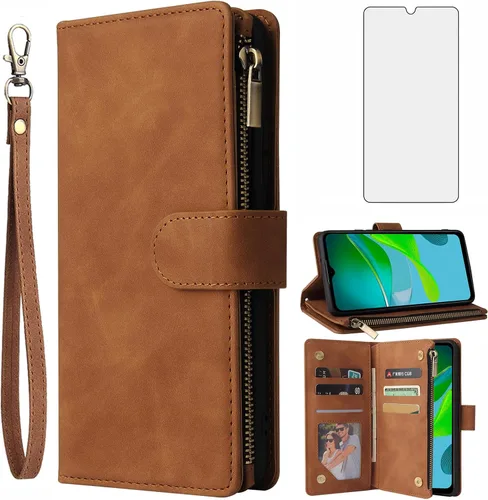 Vista 8 de Asuwish Funda compatible con Motorola Moto E13 y protector de pantalla de vidrio templado, funda de cuero con tapa para tarjetero, accesorios