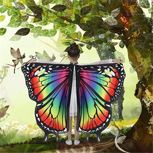 Vista 4 de Alas de mariposa para niñas y niños disfraz de Halloween chal de hadas festival vestido fiesta