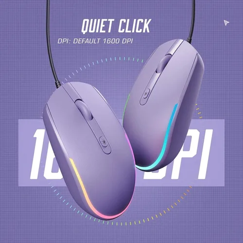 Vista 3 de Seenda Ratón con cable, mouse LED RGB retroiluminado con cable USB de 4.9 ft, 1600 DPI silencioso ergonómico portátil para computadora portátil