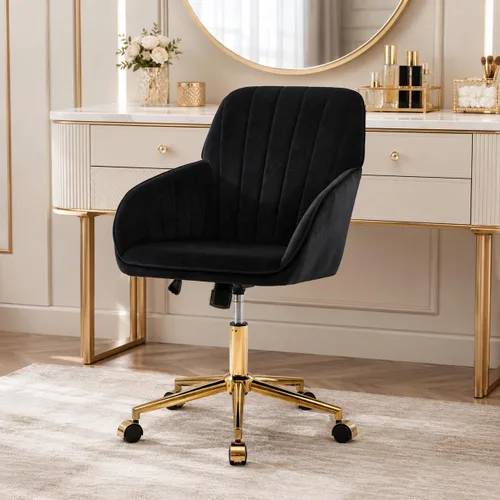 Vista 14 de Silla de tocador de maquillaje de terciopelo beige con ruedas