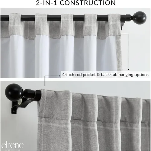 Vista 3 de Elrene Home Fashions Sawyer Panel Individual de Cortina Oscurecedora de Habitación con Diseño de Cuadros Windowpane con Bolsillo para Gris