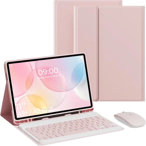 Vista 10 de Funda con teclado para Samsung Galaxy Tab A9 Plus/A9 11’’ 2023, Funda para tablet Samsung A9 Plus con ranura para lápiz, teclado desmontable tipo