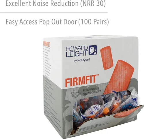 Vista 2 de Howard Leight by Honeywell FirmFit Tapones desechables de espuma con cable, bolsa de plástico, 100 pares (FF-30)