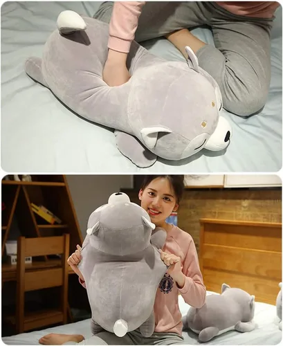 Vista 4 de ERDAO Husky - almohada de felpa, animal de peluche Huskie, Almohada de juguete de animales de peluche de Huskie para niños, día de San Valentín