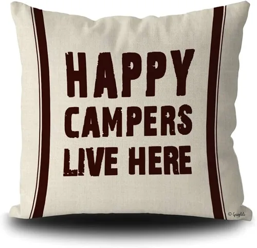 Vista 8 de Retro feliz Camper Live Here Funda de almohada decorativa de lino y algodón, funda de almohada de fuente antigua, accesorios de camper