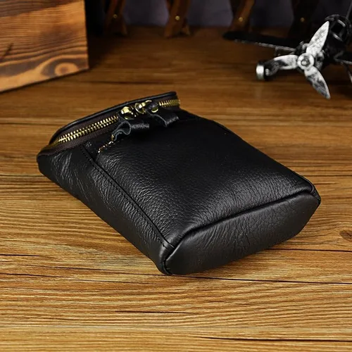 Vista 6 de Mini bolso de mensajero de cuero genuino para hombre, bolso de hombro con gancho en la cintura, bolsa multiusos Daypack caja de regalo