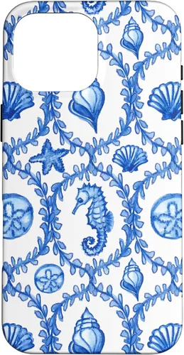 Vista 19 de iPhone 16 Coastal Granddaughter Blue Shells Starfish Seahorse Preppy Case