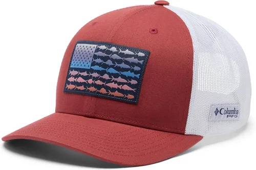 Vista 22 de Columbia Snapback de malla con bandera de pez PFG Negro y piedra oscura.