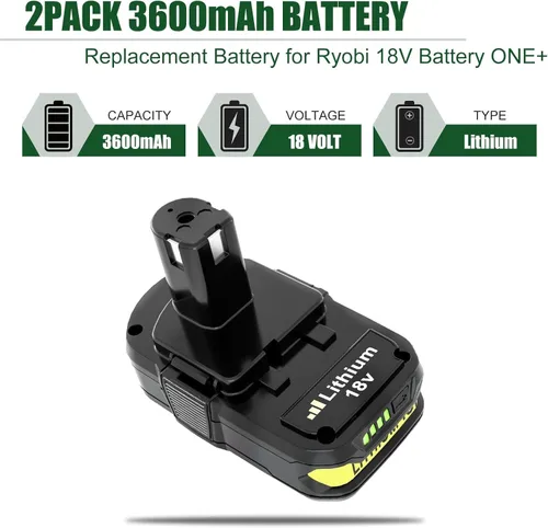 Vista 2 de 3600mAh P102 Reemplazo para batería Ryobi 18V compatible con batería Ryobi 18V P103 P104 P105 P107 P190 P109 P190 P191 P122 Herramientas eléctricas