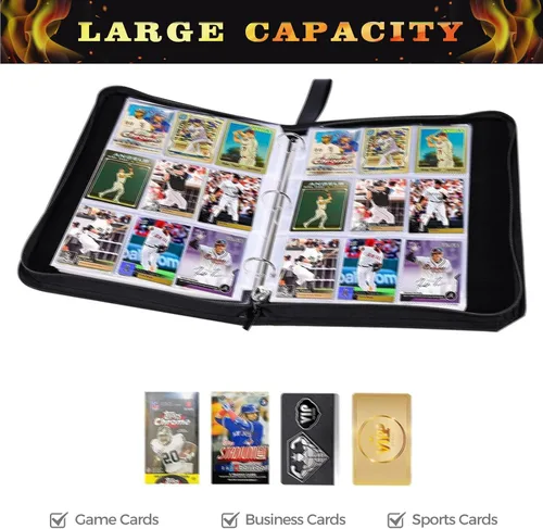 Vista 5 de Carpeta de tarjetas de baloncesto para 900 tarjetas, 9 bolsillos, colecciones de tarjetas, 50 páginas, soporte de tarjetas de doble cara