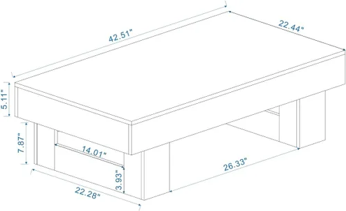 Vista 2 de Mesa de centro de granja, mesas centrales rectangulares de madera de 42 pulgadas con base gruesa, modernos muebles de té de cóctel bajos para sala