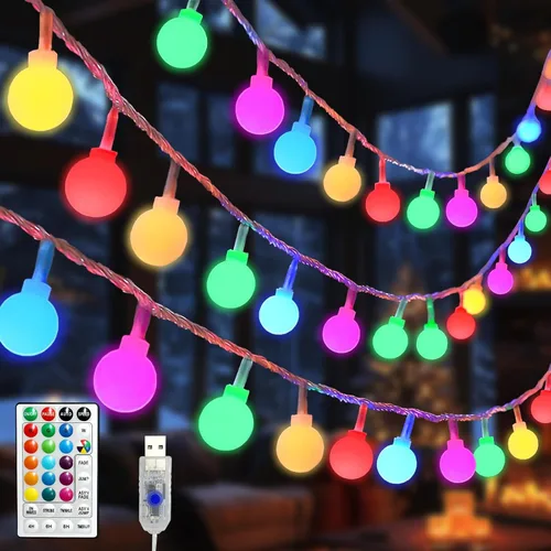 Vista 13 de Cadena de luces de globo Eoako de 38 pies, 100 LED para interiores, enchufe USB, luces de bola en cadena, luces de hadas con control remoto