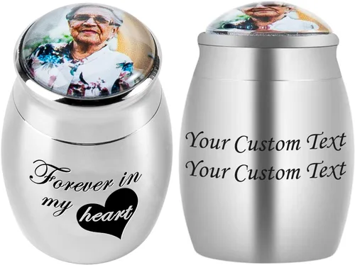Vista 25 de Bivei Urnas pequeñas para cenizas humanas, urna personalizada de recuerdo con foto y texto para hombres y mujeres, mini urnas para adultos