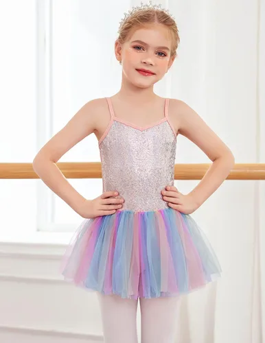 Vista 2 de Zaclotre Leotardo de lentejuelas para niñas pequeñas, leotardos de ballet con correa brillante, vestido tutú, traje de bailarina, disfraz de baile