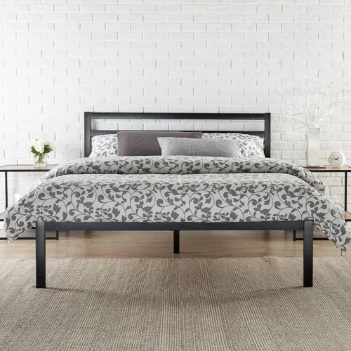Vista 2 de Base de cama de metal Queen con cabecero y listones de madera
