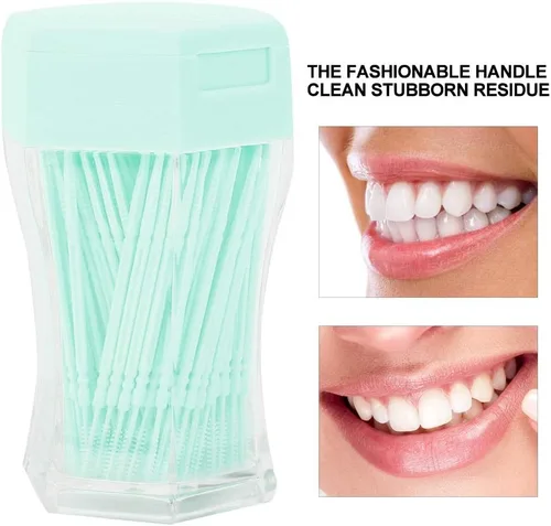 Vista 2 de 200Pcs Double Head Plastic Toothpick, Soft Tooth Floss Picks Interdental Brush Flosser Sticks Oral Brush Cleaning Tool (Green)