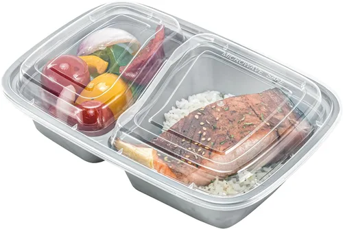 Vista 25 de Asporto - Cajas para llevar con compartimentos de 32 onzas, 50 recipientes para preparar comidas para microondas, 2 compartimentos, con tapas