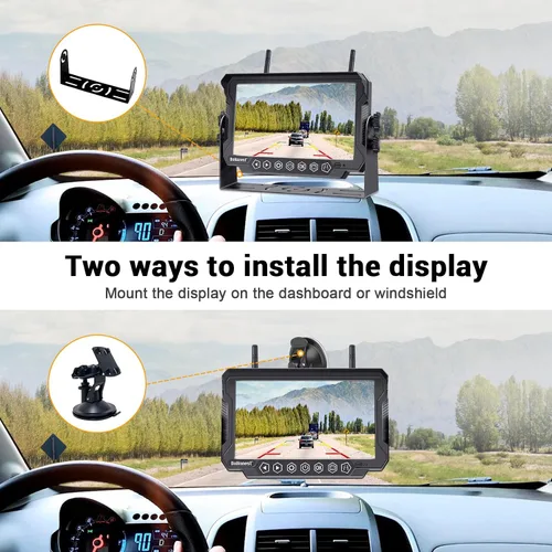 Vista 8 de Cámara de respaldo inalámbrica digital FHD 1080P y monitor DVR de 7 pulgadas, compatible con pantalla dividida dual/cuádruple para remolques