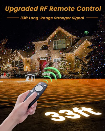 Vista 3 de Enjoyedled Luces láser de Navidad para exteriores, proyector de luz RGB (rojo, verde, azul) con control remoto RF y temporizador para fiestas