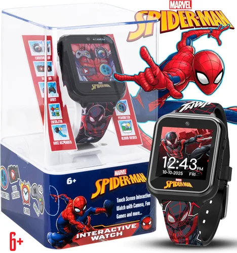 Vista 3 de Marvel Spider-Man - Reloj inteligente para niños, reloj interactivo con pantalla táctil con 10 caras de reloj personalizables, cámara integrada