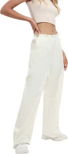 Vista 4 de DECIVI Pantalones de paracaídas para mujer Y2K Pantalones elásticos de cintura baja con cordón de ajuste holgado
