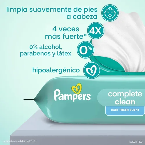 Vista 2 de Pampers Toallitas para bebé, limpieza completa con aroma fresco para bebé, limpia suavemente de la cabeza a los pies, 864 en total