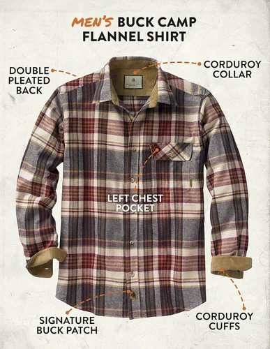 Vista 5 de Legendary Whitetails Men's Buck Camp Flannel Plaid Shirt