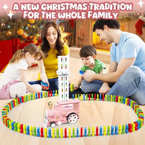 Vista 5 de Juegos de Juguetes de Tren de Dominó para Niños - Tren Modelo Automatizado que Coloca Dominós para Niños Pequeños de 3-4 Años Juguetes Montessori