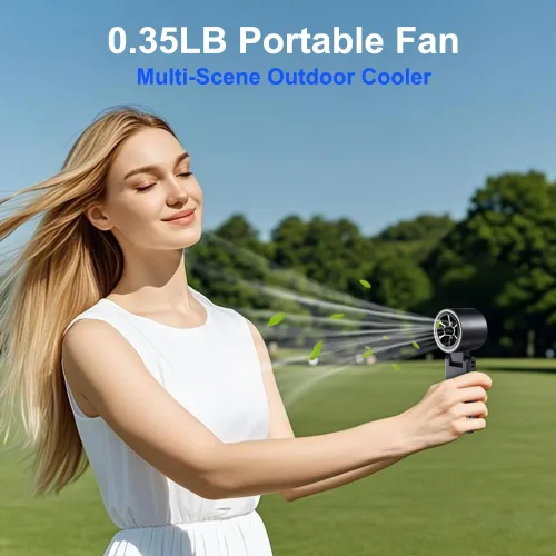 Vista 6 de CAZOKASI Ventilador de mano recargable de viento fuerte con iluminación ambiental 4 IN1 5000mAh hasta 22H para cuello de clip de cintura