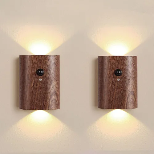 Vista 11 de LANDGOO Luz nocturna de madera de fresno blanco con sensor de movimiento inteligente - Luz de escalera recargable de 2700K LED para dormitorio