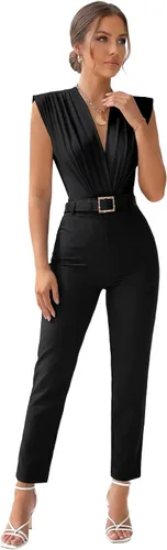 Vista 6 de LYANER - Leotardo sin mangas con cuello en V y fruncidos para mujer, con cinturón