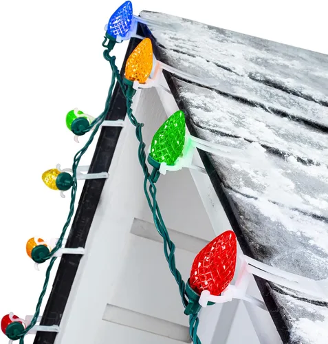 Vista 12 de Luces de Cadena LED de Navidad C9, 68 Pies 100 LED Luces de Techo Strawberry con 100 Clips Todo en Uno, Grado Comercial Impermeable Extensible