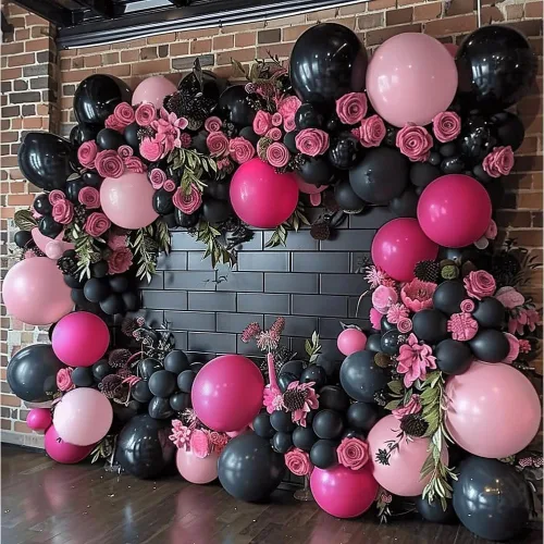 Vista 8 de Kit de arco de guirnalda de globos negros de Captank, doble relleno, globos de látex de diferentes tamaños 18/12/5 pulgadas para cumpleaños