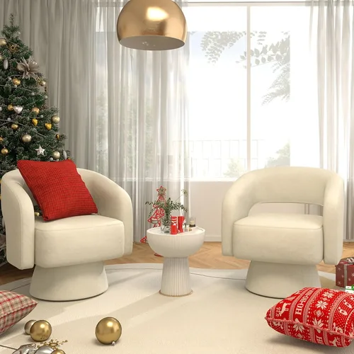 Vista 8 de Bonzy Home Silla Giratoria de Barril, Sillón de Acento de Terciopelo Silla Club Giratoria de 360 Grados para Sala de Estar Dormitorio Sala de Beige