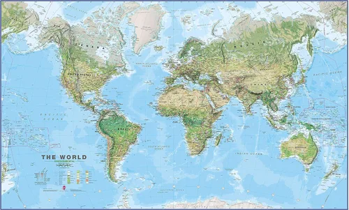 Vista 2 de Maps International Mapa de pared grande del mundo ambiental - Laminado con barras colgantes de madera - 36 x 48 Maps International - World