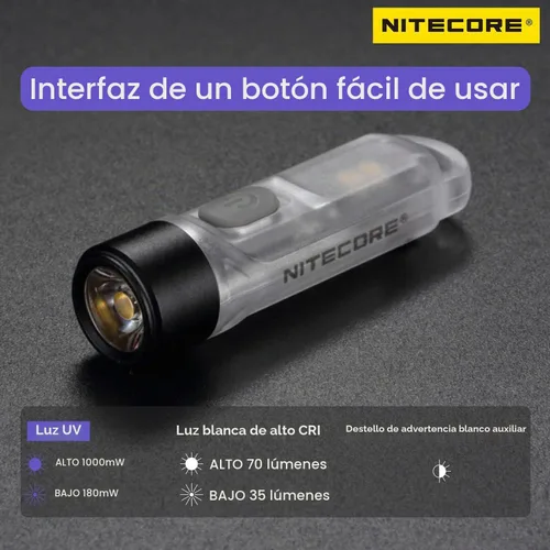 Vista 4 de Nitecore Tiki UV 365nm llavero ultravioleta linterna USB-C recargable EDC luz etiqueta