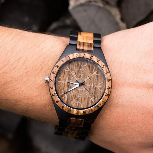 Vista 4 de Viking Gifts for Men Exquisite Norse Watch in Custom Wooden Box - Timeless Elegance