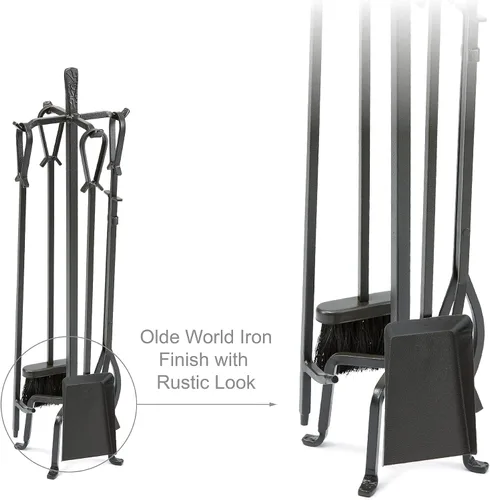 Vista 6 de Uniflame, F-1183 Olde World - Juego de 5 herramientas para chimenea con acabado de hierro con asas de bucle Loop Handles