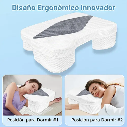 Vista 3 de Almohada para dormir de lado con orificios para los brazos, almohada de espuma viscoelástica para alivio del dolor cervical, cuello y hombros Gris