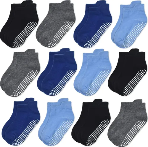 Vista 13 de GRPSKCOS - Calcetines antideslizantes para niños pequeños de 12 pares, calcetines antideslizantes para tobillos para niñas y niños, calcetines