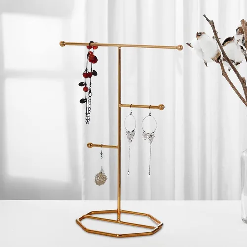Vista 7 de Estante de joyería minimalista T- regalos organizador de almacenamiento de aretes para relojes, collares, anillos, exhibición de joyería, L, Metal
