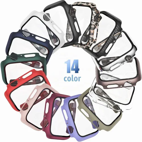 Vista 7 de 14 paquetes de fundas para Apple Watch con protector de pantalla de vidrio templado para Apple Watch Series 9/8/7 de 41 mm, Anotch, cubierta 14