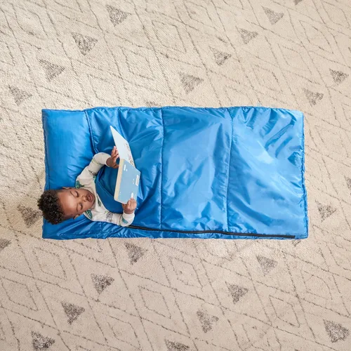 Vista 2 de Regalo My Cot Deluxe Cama portátil para niños pequeños, incluye saco de dormir, azul marino