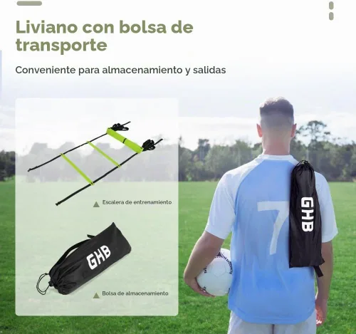 Vista 6 de GHB Escalera de agilidad profesional para entrenamiento de agilidad, velocidad de 12 peldaños y 20 pies con bolsa de transporte verde-2 por paquete