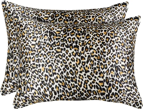 Vista 23 de ShopBedding - Lujosa funda de almohada de satén para el cabello, 2 unidades, satinada, estándar, con cremallera, estampado de cebra marrón
